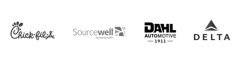 Chick-fil-A, Sourcewell, Dahl Automotive and Delta logos - organizations using the 5 Voices system