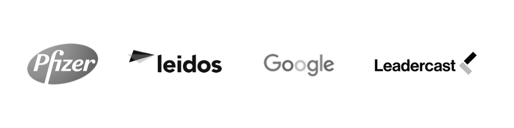 Pfizer, Leidos, Google and Leadercast logos - organizations using the 5 Voices system
