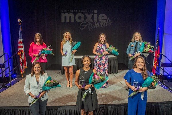 2020 Gwinnett Chamber Moxie Award honorees on stage