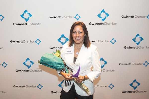Linnea Miller accepting the 2020 Gwinnett Chamber Moxie Award